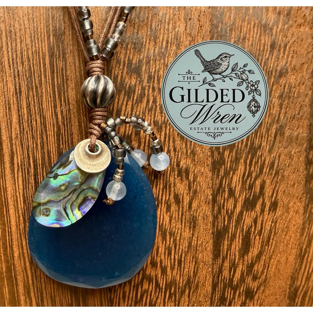 Silpada N2227 Indigo Mood Blue Quartzite Sterling Silver Shell Necklace 22" - Picture 2 of 8